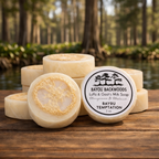 Bayou Temptation 2oz luffa and goat’s milk soap by Bayou Backwoods. Handmade, exfoliating, moisturizing, small-batch, rustic luxury skincare. Shop local small business Slidell, Pearl River, Mandeville 
