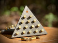 Handmade wooden triangle peg game with spent bullet casings. Perfect as a gift or home decor. Shop local small business Slidell, Pearl River, Mandeville