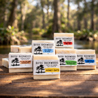 Bayou Backwoods Oats So Good Soap Collection, soap bars on a wooden surface with a natural background.  Shop small business