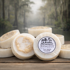 Sea Moss and Sage 4oz luffa and goat’s milk soap by Bayou Backwoods. Handmade, exfoliating, moisturizing, small-batch, rustic luxury skincare. Shop local small business Slidell, Pearl River, Mandeville 